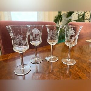 Leonard Silver Summerfield 5.5" Etched Crystal Wine Glasses Set of Four